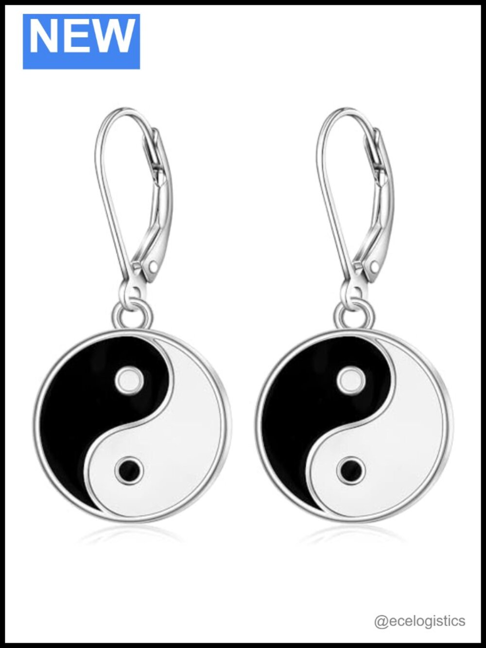 Sterling Silver Yin Yang Dangle Earrings Leverback Minimalist Gift